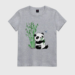 Футболка хлопковая женская Панда бамбук и стрекоза, цвет: меланж