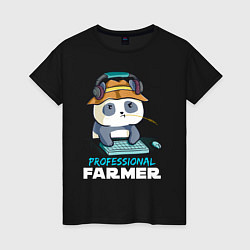 Футболка хлопковая женская Professional Farmer - панда геймер, цвет: черный