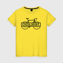 Футболка хлопковая женская Cycologist - велосипедист, цвет: желтый