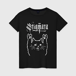 Футболка хлопковая женская Stigmata рок кот, цвет: черный