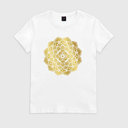 Футболка хлопковая женская Золотая мандала - Удача, цвет: белый