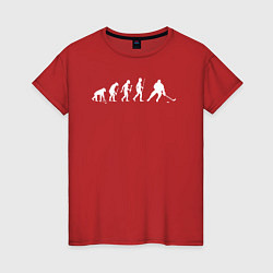 Футболка хлопковая женская Эволюция в хоккей, цвет: красный