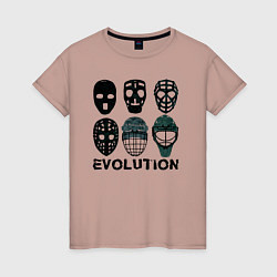 Футболка хлопковая женская Эволюция вратарских масок, цвет: пыльно-розовый