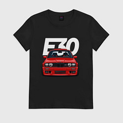 Футболка хлопковая женская BMW E30, цвет: черный
