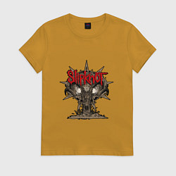 Футболка хлопковая женская Slipknot skull mushroom, цвет: горчичный