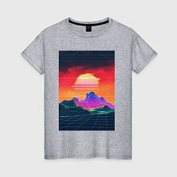 Футболка хлопковая женская Синтвейв горы на закате, цвет: меланж