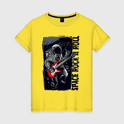 Футболка хлопковая женская Космонавт с гитарой, цвет: желтый