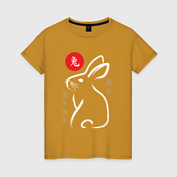 Футболка хлопковая женская Chinese rabbit, цвет: горчичный