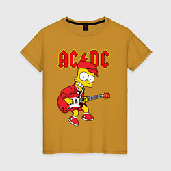 Футболка хлопковая женская AC DC Барт Симпсон, цвет: горчичный