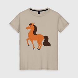 Футболка хлопковая женская Конь, цвет: миндальный