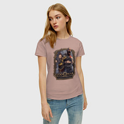 Футболка хлопковая женская Атрей и Кратос GoW Ragnarok, цвет: пыльно-розовый — фото 2