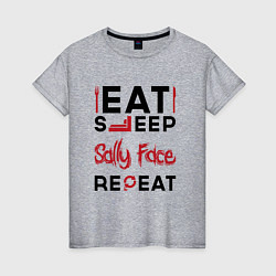 Футболка хлопковая женская Надпись: eat sleep Sally Face repeat, цвет: меланж