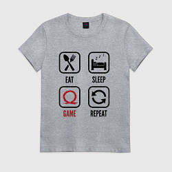 Футболка хлопковая женская Eat - sleep - God of War - repeat, цвет: меланж