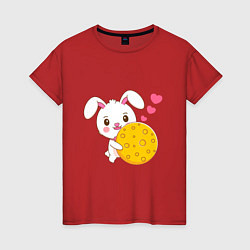 Футболка хлопковая женская Кролик с вкусняшкой, цвет: красный