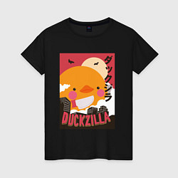 Футболка хлопковая женская Утка Годзилла, цвет: черный
