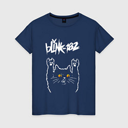 Футболка хлопковая женская Blink 182 rock cat, цвет: тёмно-синий