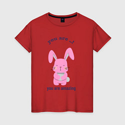 Футболка хлопковая женская Год розового кролика, цвет: красный
