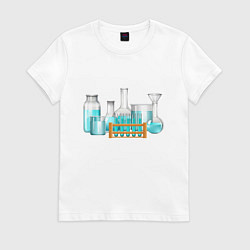 Футболка хлопковая женская Химические колбы, цвет: белый