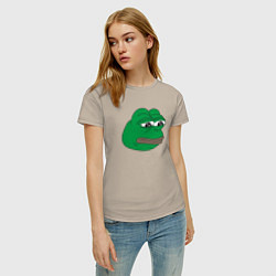 Футболка хлопковая женская Лягушонок Пепе-Frog Pepe, цвет: миндальный — фото 2