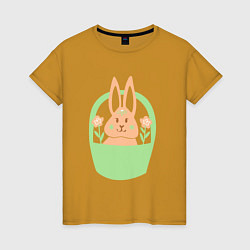 Футболка хлопковая женская Кролик в корзине, цвет: горчичный