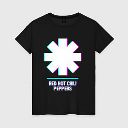 Футболка хлопковая женская Red Hot Chili Peppers glitch rock, цвет: черный