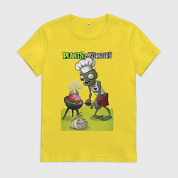 Футболка хлопковая женская Зомби барбекю, цвет: желтый