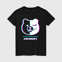 Футболка хлопковая женская Символ Danganronpa в стиле glitch, цвет: черный