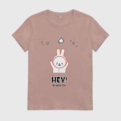 Футболка хлопковая женская Веселый кролик и звезды, цвет: пыльно-розовый