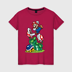 Футболка хлопковая женская Ретро Марио, цвет: маджента