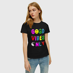 Футболка хлопковая женская Good vibes only, цвет: черный — фото 2