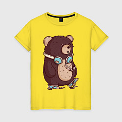 Футболка хлопковая женская Walking bear, цвет: желтый