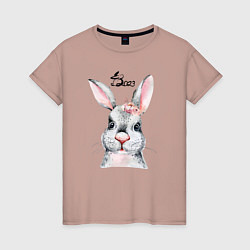 Футболка хлопковая женская Кролик - символ 2023 года, цвет: пыльно-розовый