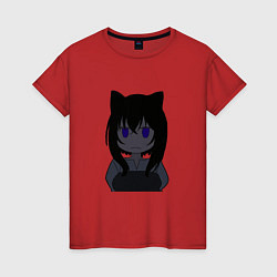 Футболка хлопковая женская Черная кошка Фран, цвет: красный