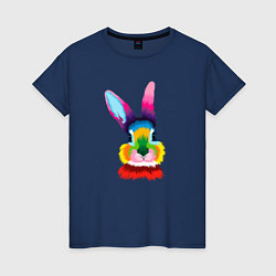 Футболка хлопковая женская Поп-арт кролик, цвет: тёмно-синий