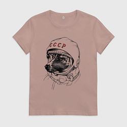 Футболка хлопковая женская Лайка собака космонавт СССР, цвет: пыльно-розовый