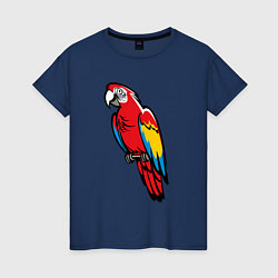 Футболка хлопковая женская Попугай Ара на жердочке, цвет: тёмно-синий