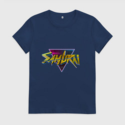 Футболка хлопковая женская Киберпанк cамурай, цвет: тёмно-синий