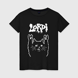 Футболка хлопковая женская Lordi рок кот, цвет: черный