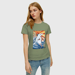 Футболка хлопковая женская Гравюра японский опоссум в стиле укиё-э, цвет: авокадо — фото 2