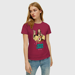 Футболка хлопковая женская Jesus Christ love u, цвет: маджента — фото 2