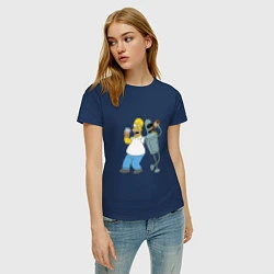 Футболка хлопковая женская Drunk Homer and Bender, цвет: тёмно-синий — фото 2