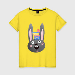 Футболка хлопковая женская Черный кролик с подарками, цвет: желтый
