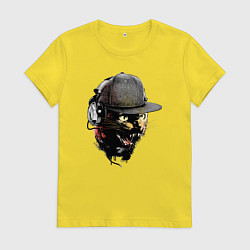 Футболка хлопковая женская Крутой чёрный котяра в наушниках, цвет: желтый