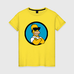 Футболка хлопковая женская Гомер Симпсон - крутой чувак, цвет: желтый