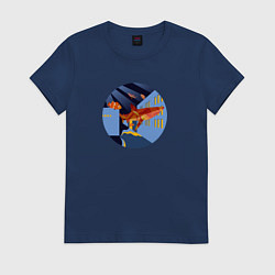 Футболка хлопковая женская Летающие акулы в городе, цвет: тёмно-синий