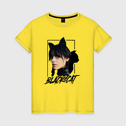 Футболка хлопковая женская Wednesday Black cat, цвет: желтый