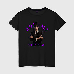 Футболка хлопковая женская Wednesday Addams Purple, цвет: черный