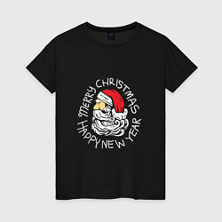 Футболка хлопковая женская Santa new year, цвет: черный