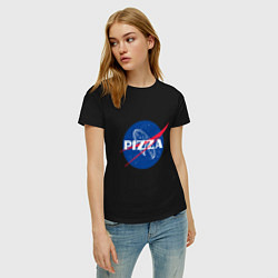 Футболка хлопковая женская Nasa - pizza, цвет: черный — фото 2