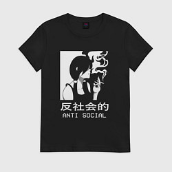 Футболка хлопковая женская Anti social art, цвет: черный